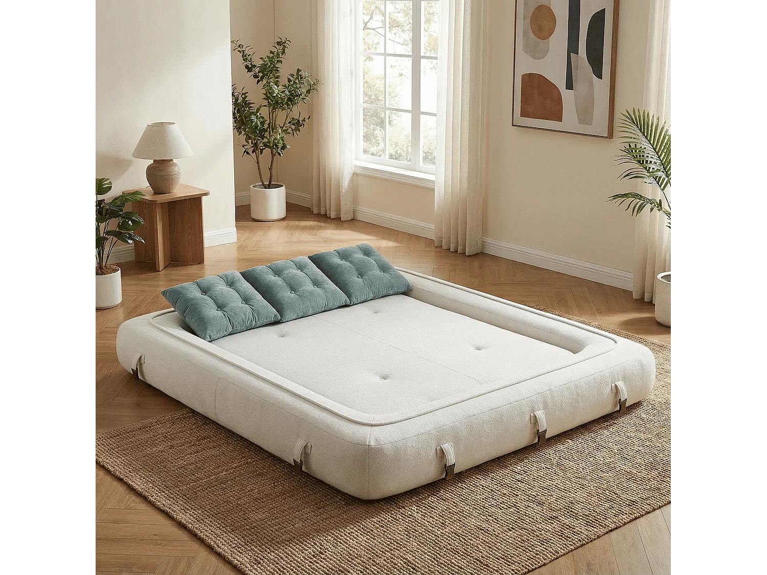 Coco Living Canapé Convertible Okoa 2 places - blanc et sauge