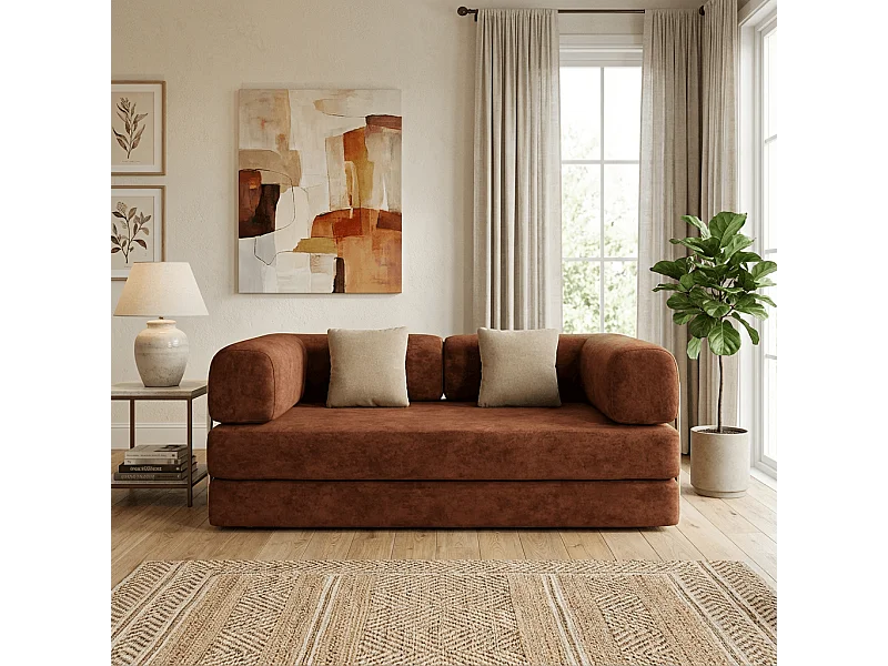 Canapé Kaia 2 places Convertible chocolat noir et beige