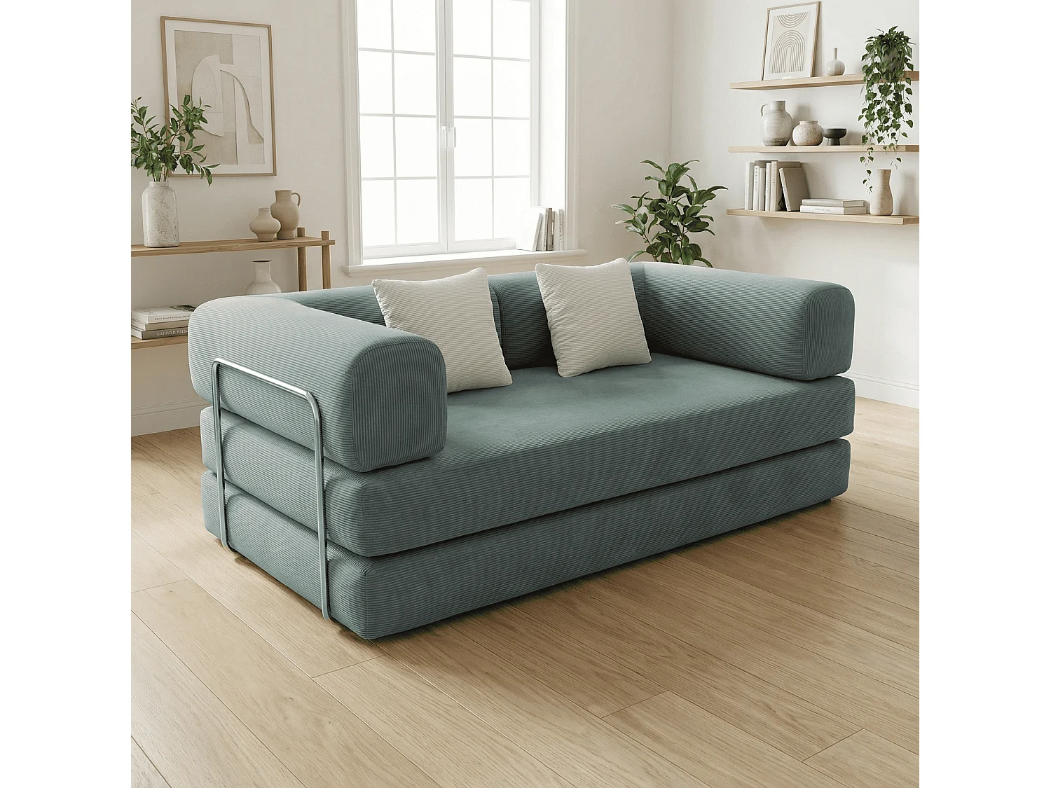 Coco Living Kaia Schlafsofa - Salbei Weiß Samt