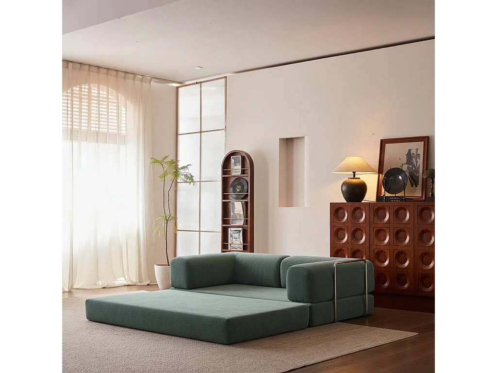 Coco Living Canapé Kaia Convertible 2 places  velours cottelé - sauge et  blanc