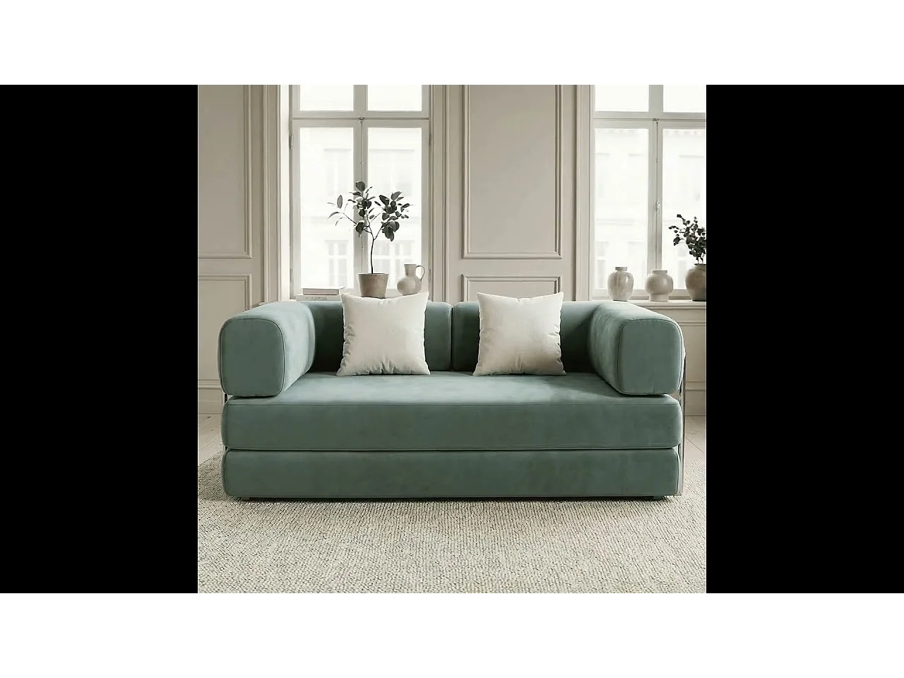 Coco Living Canapé Kaia Convertible 2 places  velours cottelé - sauge et  blanc