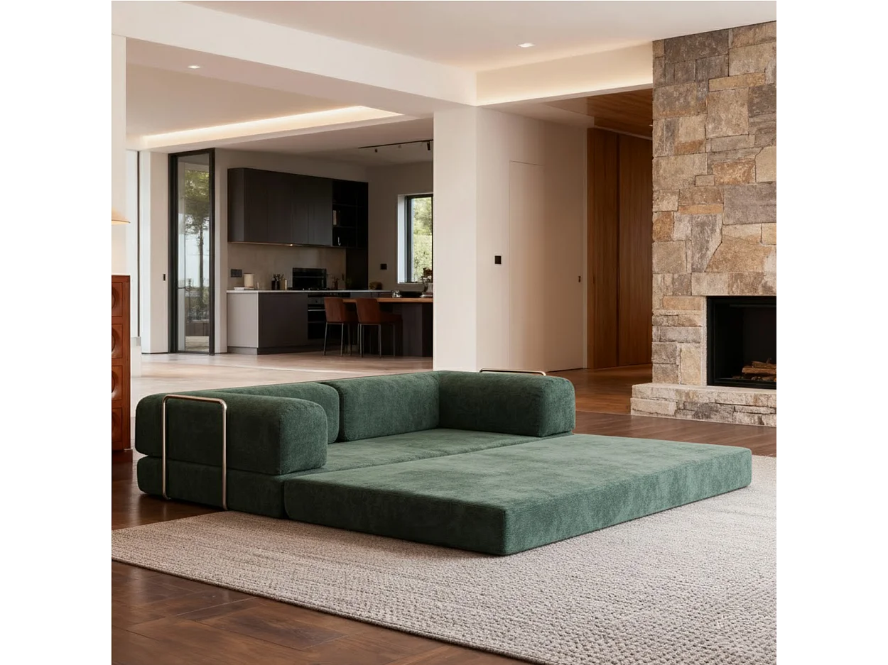 Canapé Kaia Convertible 2 places  velours cottelé - sauge et  blanc