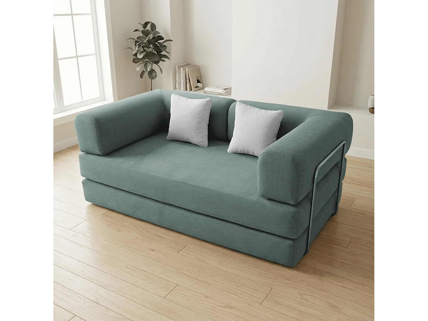 Coco Living Canapé Kaia Convertible 2 places  velours cottelé - sauge et  blanc