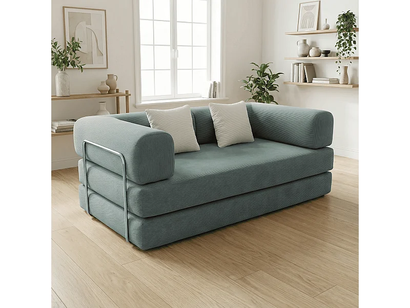 Coco Living Sofa rozkładana Kaia – szałwia biały welur