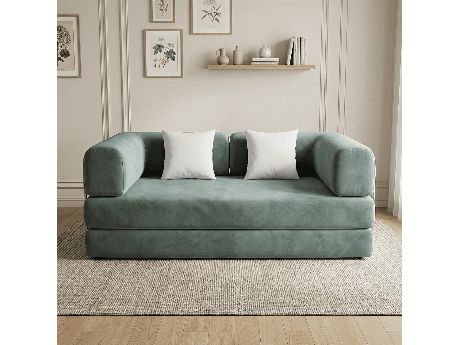 Canapé Kaia Convertible 2 places Sauge et blanc