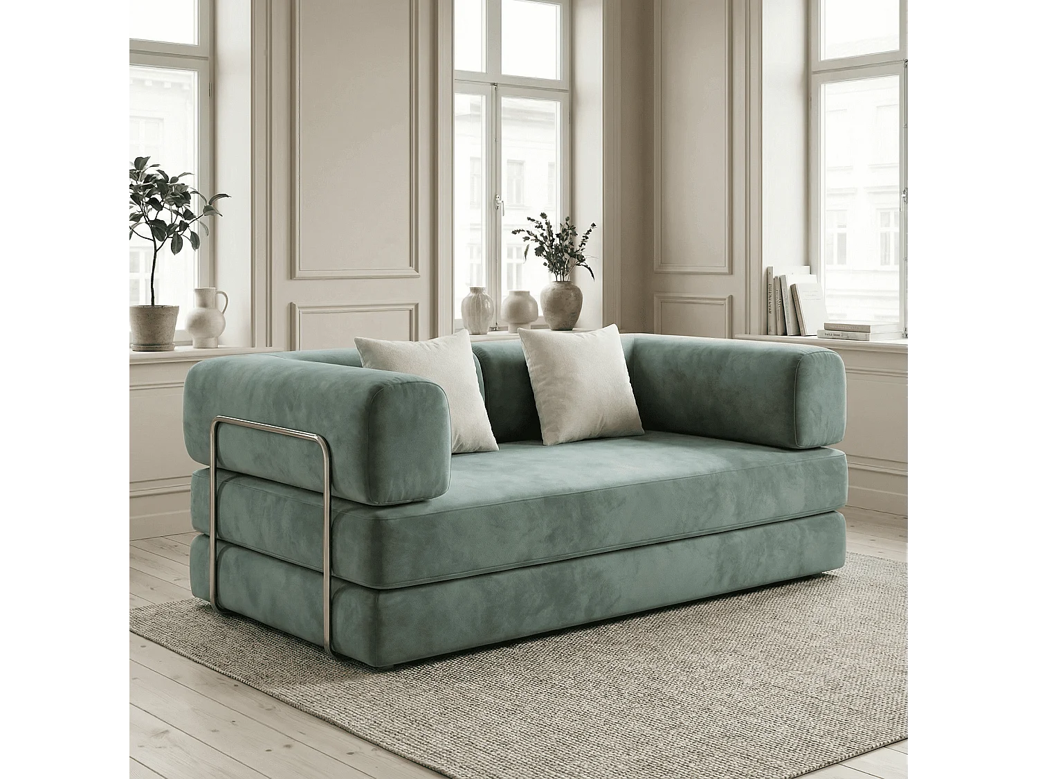 Canapé Kaia Convertible 2 places Sauge et blanc