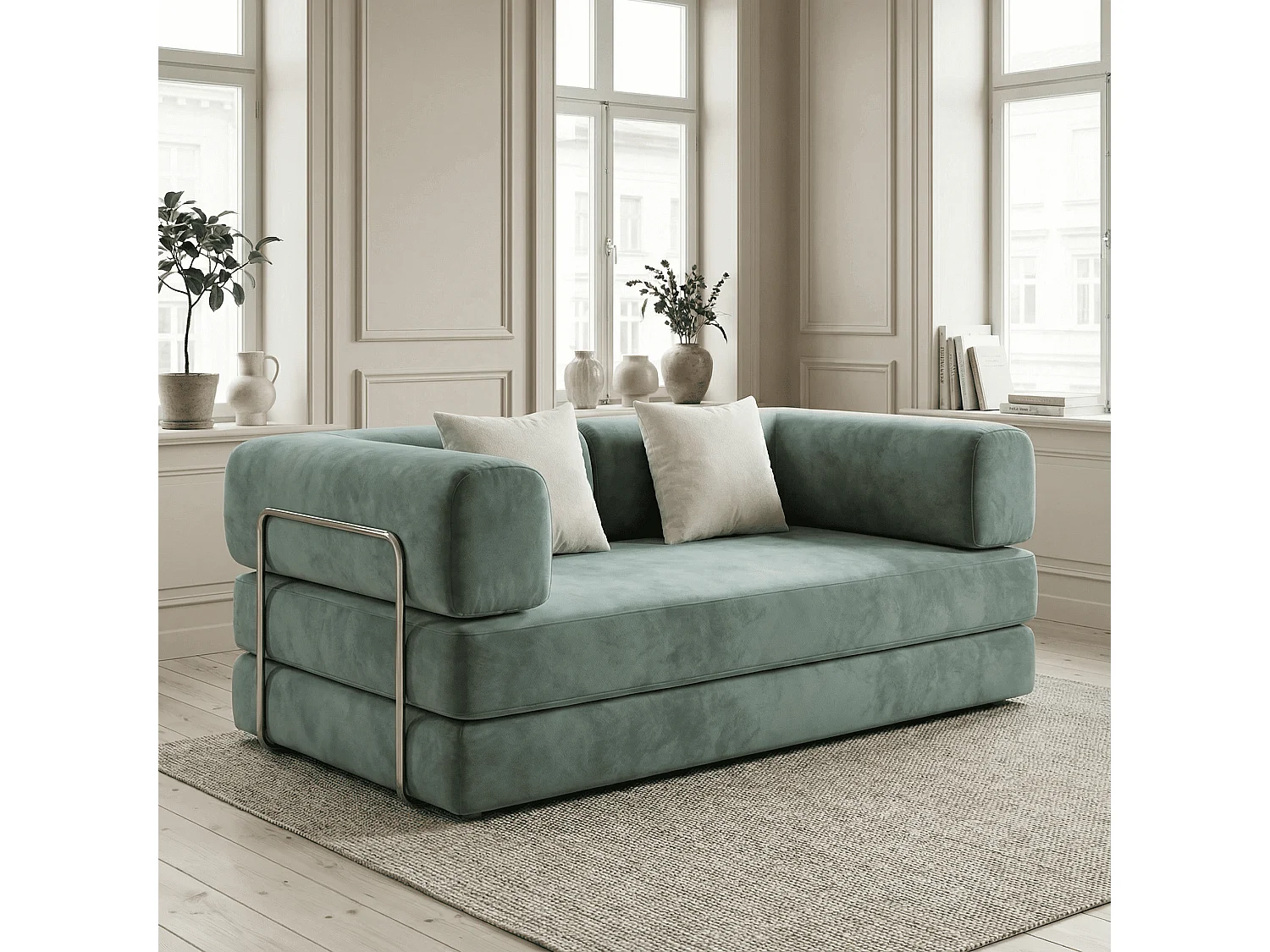 Coco Living Canapé Kaia Convertible 2 places Sauge et blanc