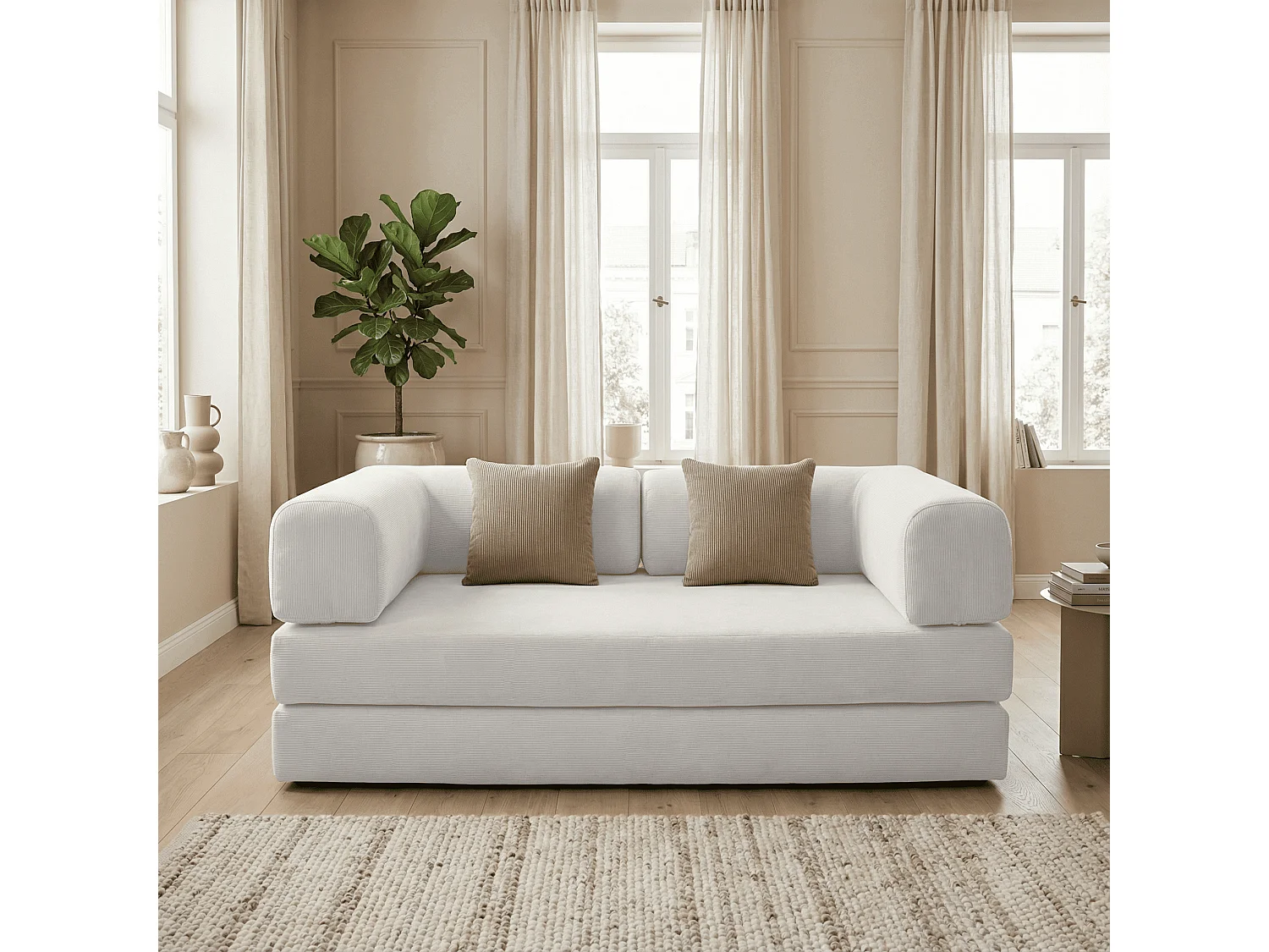 Canapé Kaia 2 places Convertible blanc/beige