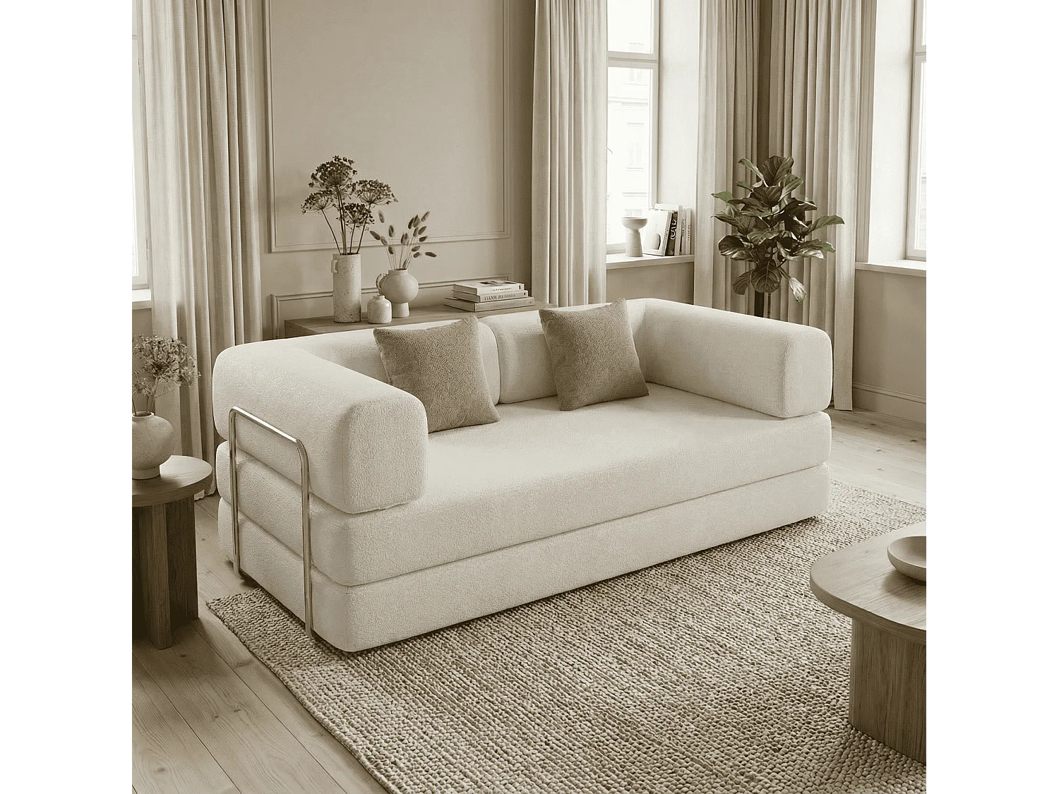 Canapé Kaia 2 places Convertible blanc/beige