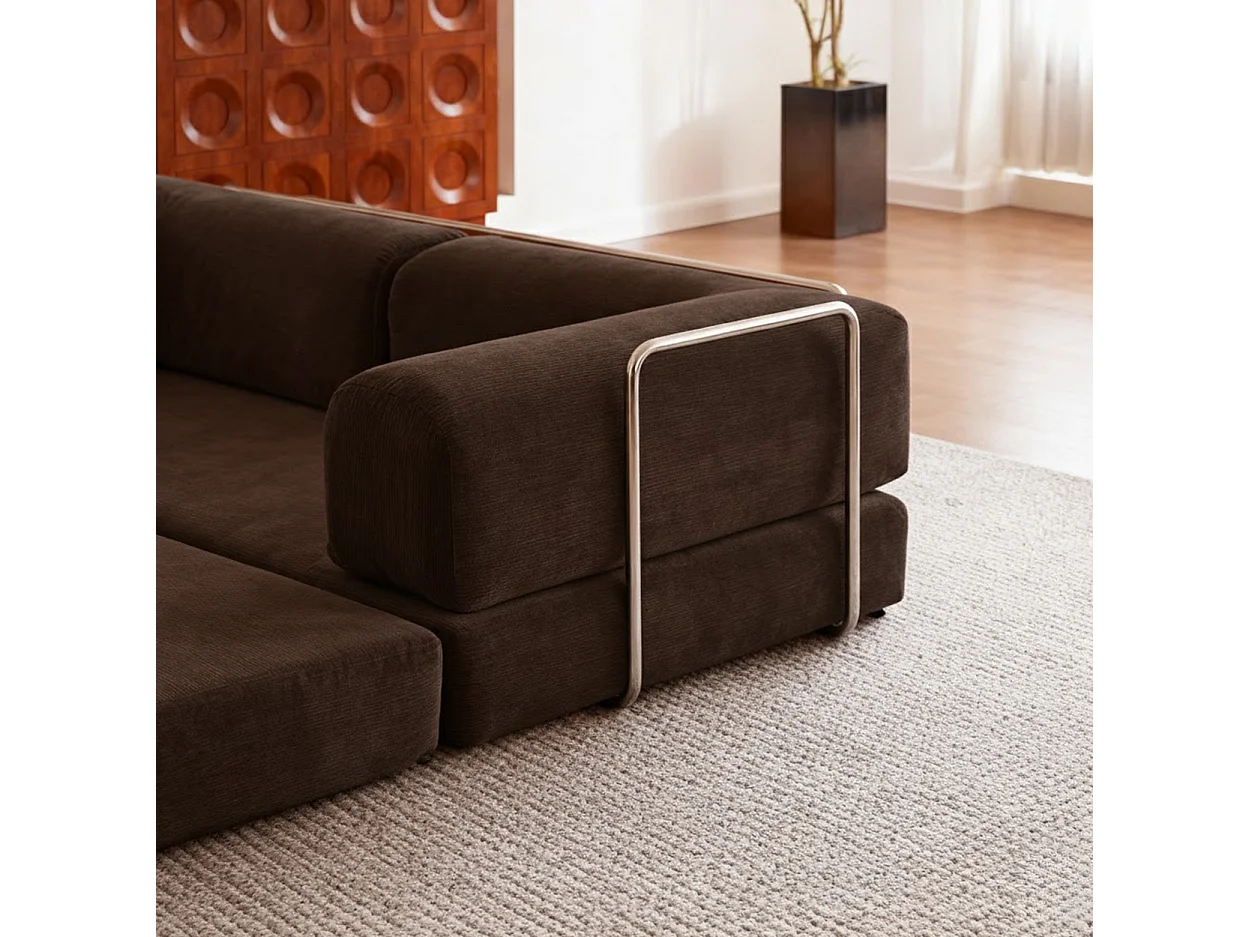Canapé Kaia Convertible 2 places velours côtelé - chocolat et beige