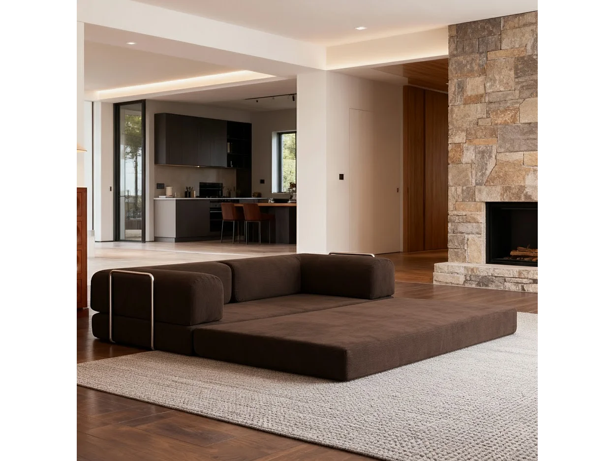 Canapé Kaia Convertible 2 places velours côtelé - chocolat et beige