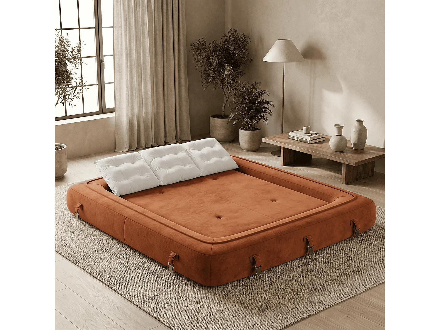 Canapé Convertible Okoa 2 places - orange blanc