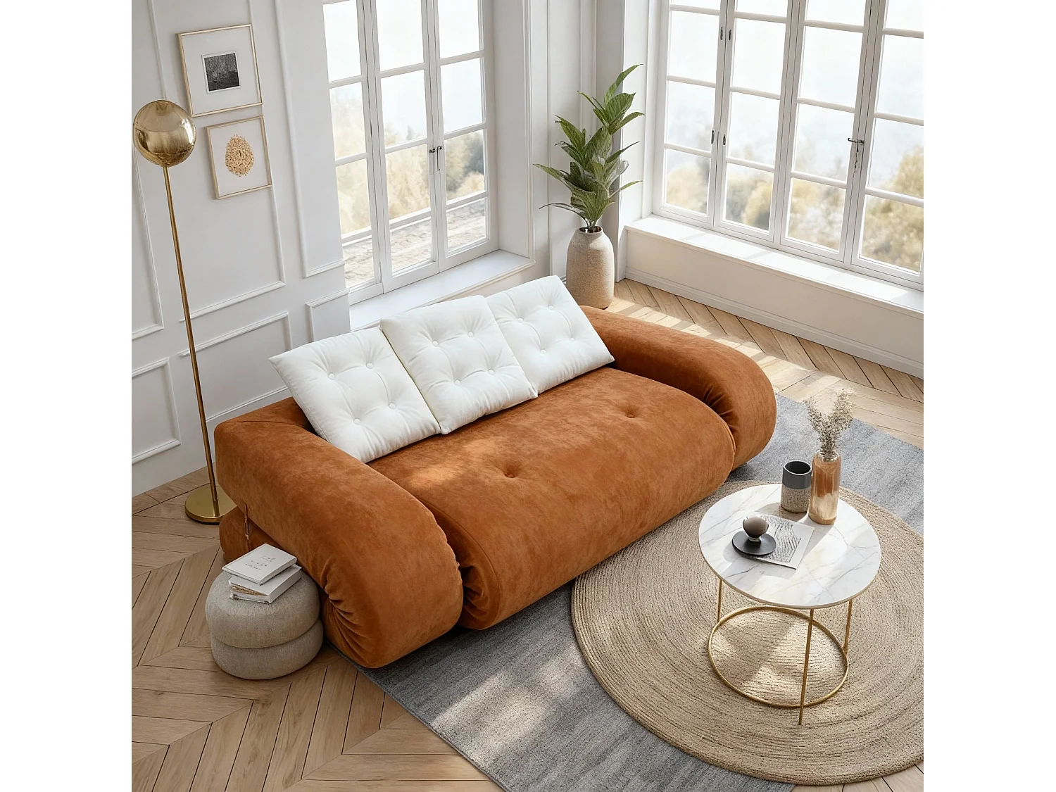 Coco Living Canapé Convertible Okoa 2 places - orange blanc