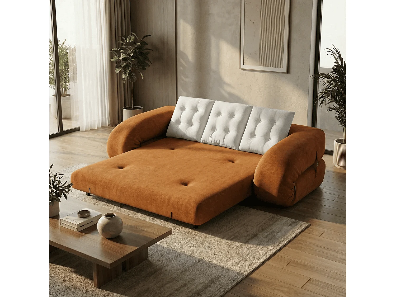 Coco Living Canapé Convertible Okoa 2 places - orange blanc