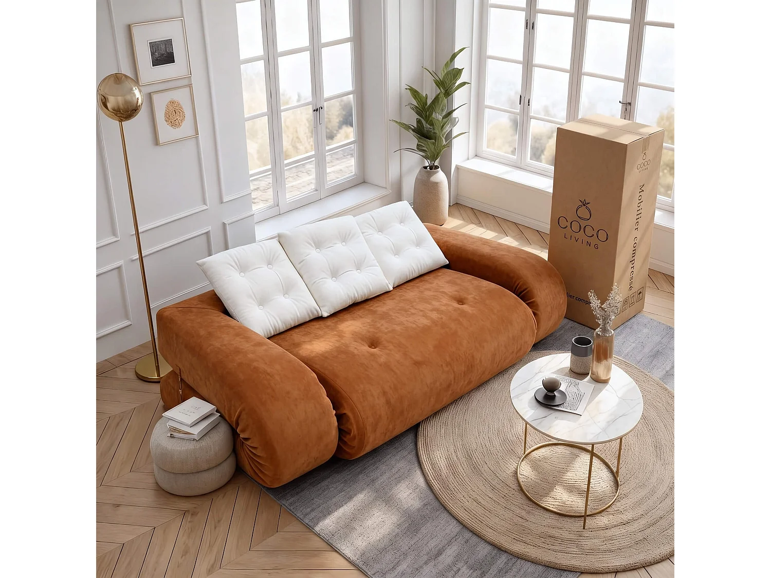 Schlafsofa Okoa 2-Sitzer - Orange Weiß