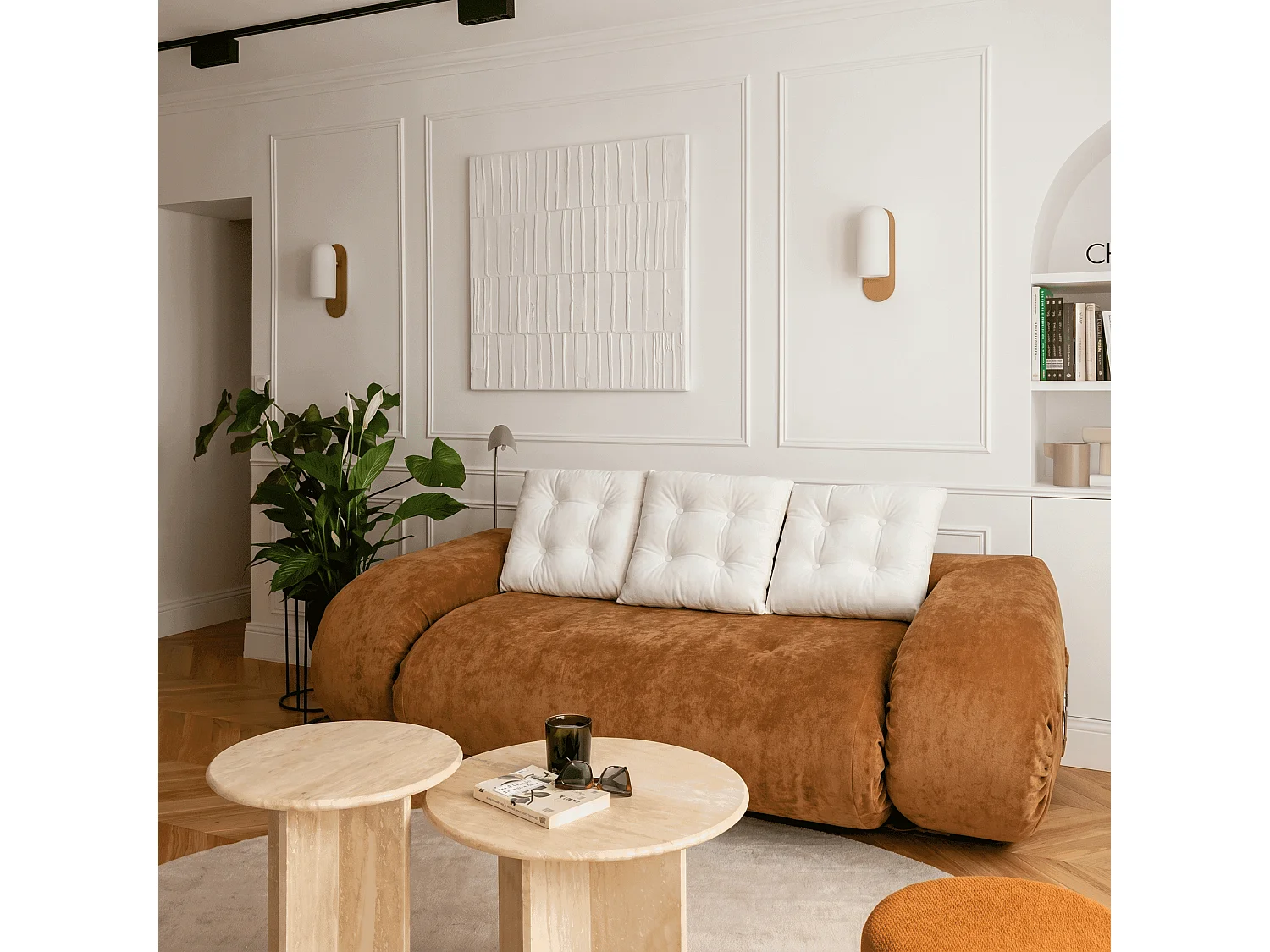 Schlafsofa Okoa 2-Sitzer - Orange Weiß