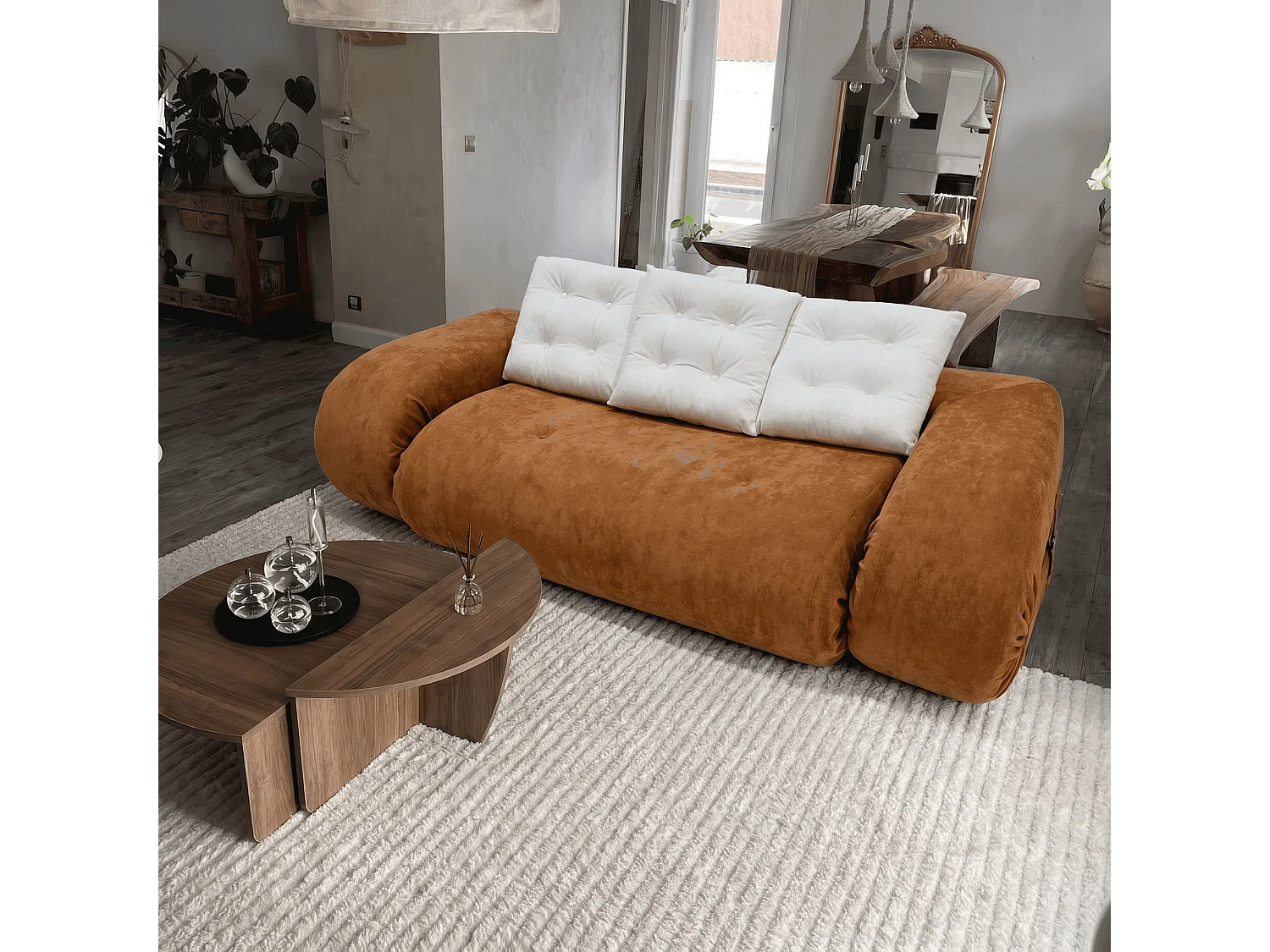 Schlafsofa Okoa 2-Sitzer - Orange Weiß