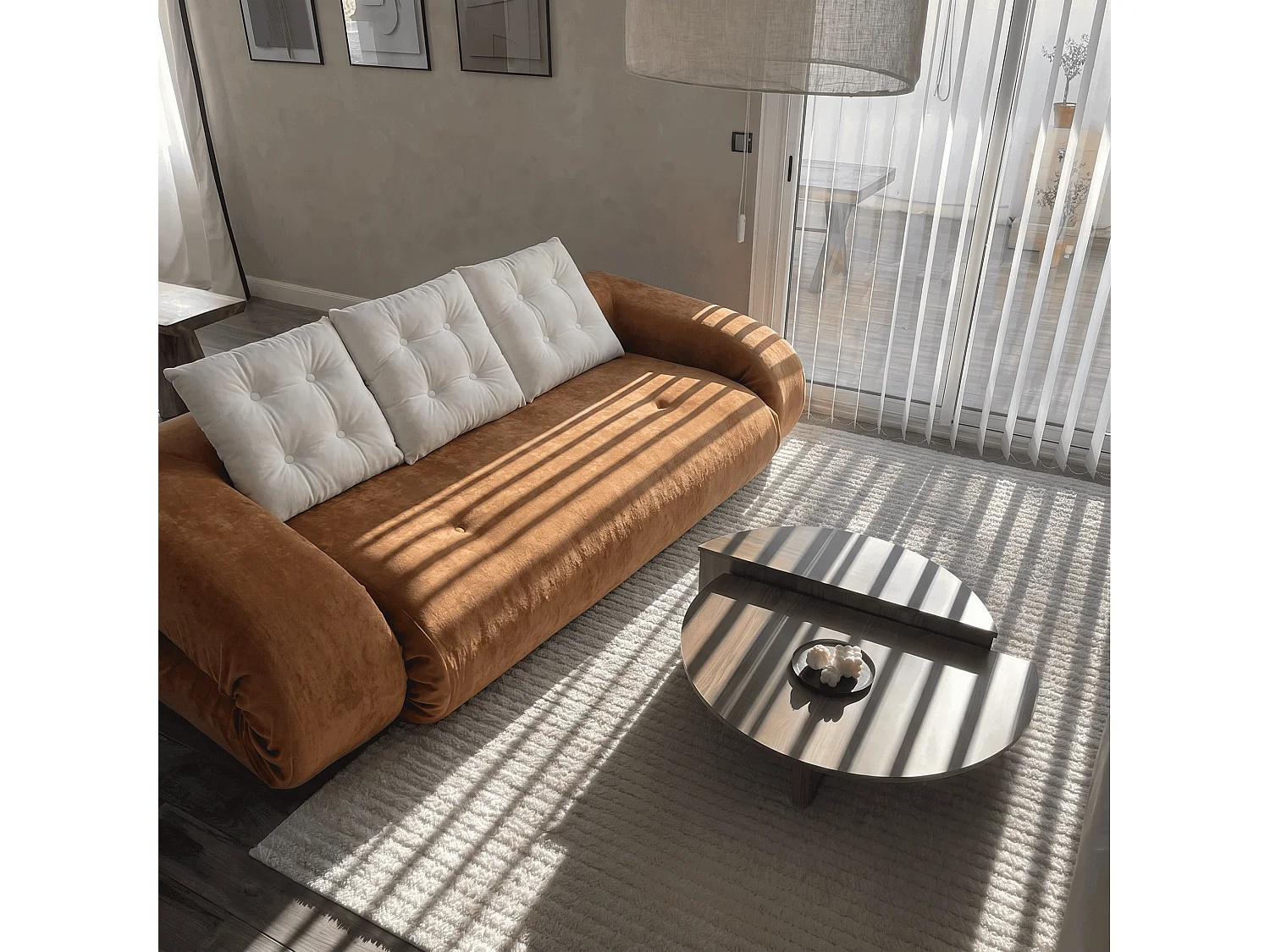 Schlafsofa Okoa 2-Sitzer - Orange Weiß
