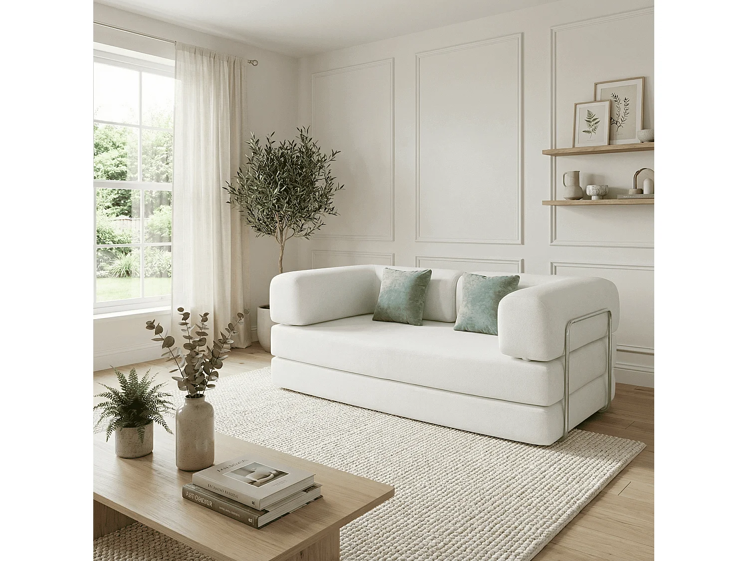 Coco Living Canapé Kaia Convertible - blanc/sauge