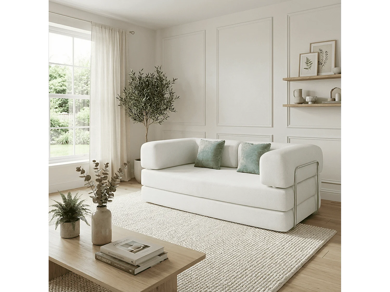 Coco Living Canapé Kaia Convertible - blanc/sauge