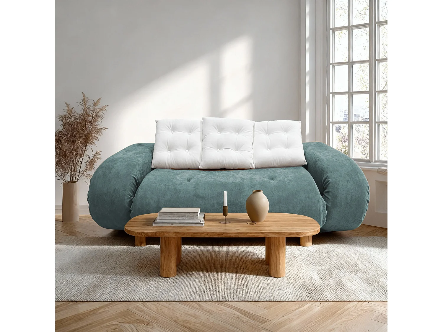 Coco Living Schlafsofa Okoa 2-Sitzer - Salbei und Weiß