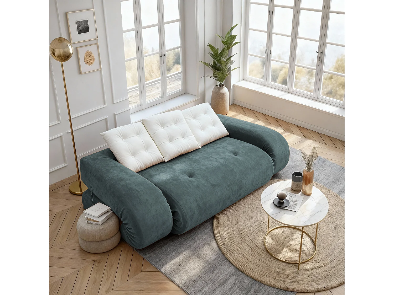 Coco Living Schlafsofa Okoa 2-Sitzer - Salbei und Weiß