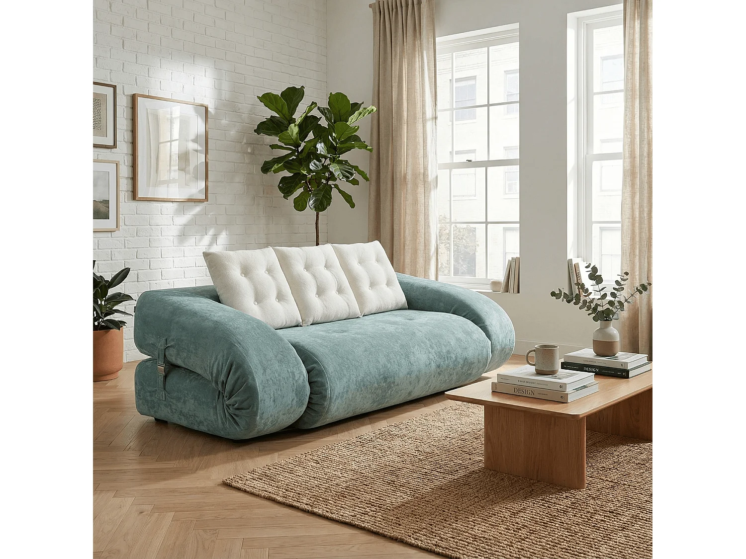 Coco Living Schlafsofa Okoa 2-Sitzer - Salbei und Weiß