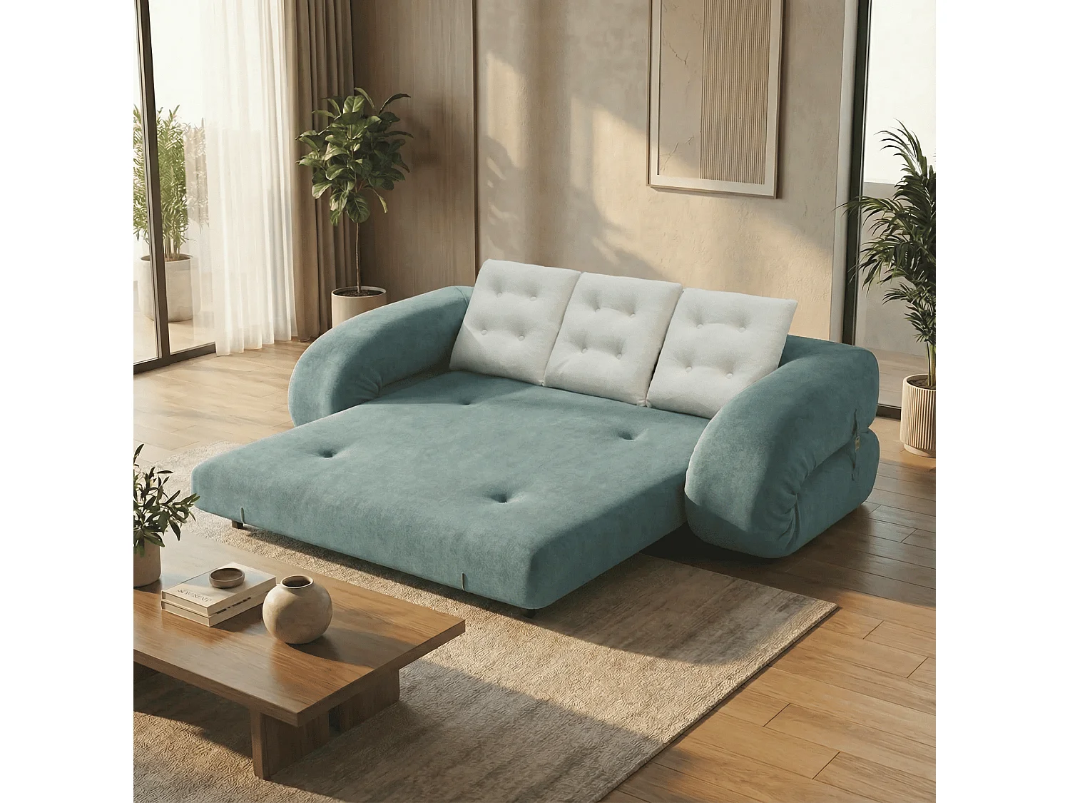 Coco Living Schlafsofa Okoa 2-Sitzer - Salbei und Weiß