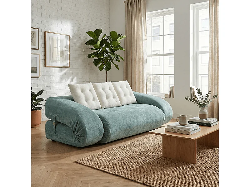 Divano letto Okoa 2 posti - salvia e bianco