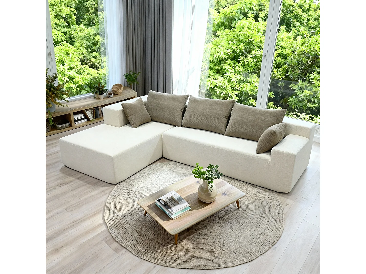 Sofa do salonu Luna 3-osobowa – biały piaskowy lewa