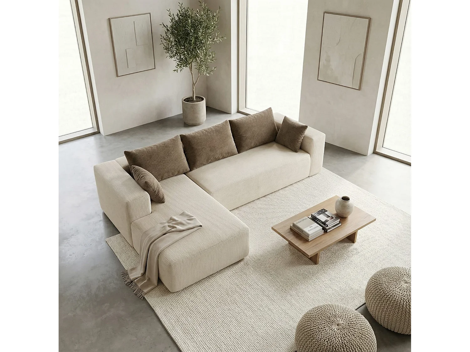Coco Living Luna Hoekbank 3-zits - Wit Zand Links - 267 X 175 X 70 Cm