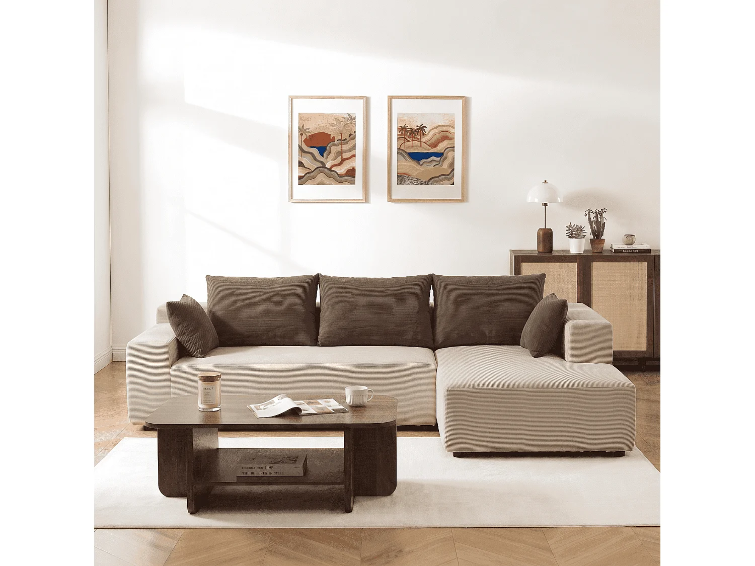 Sofa do salonu Luna 3-osobowa – piaskowy brąz prawa