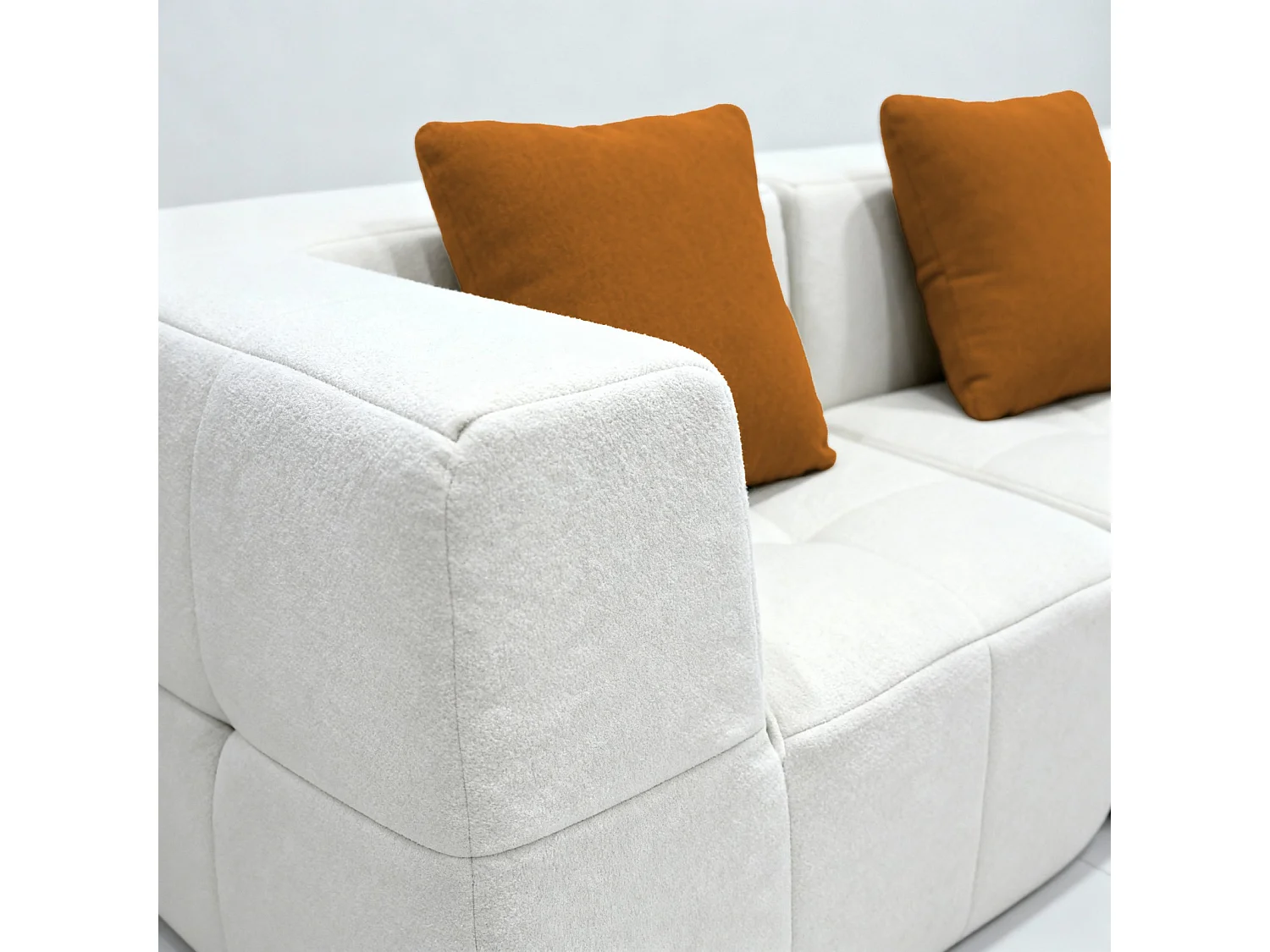 Canapé 3 places Eden Simple en flannelle - blanc et orange