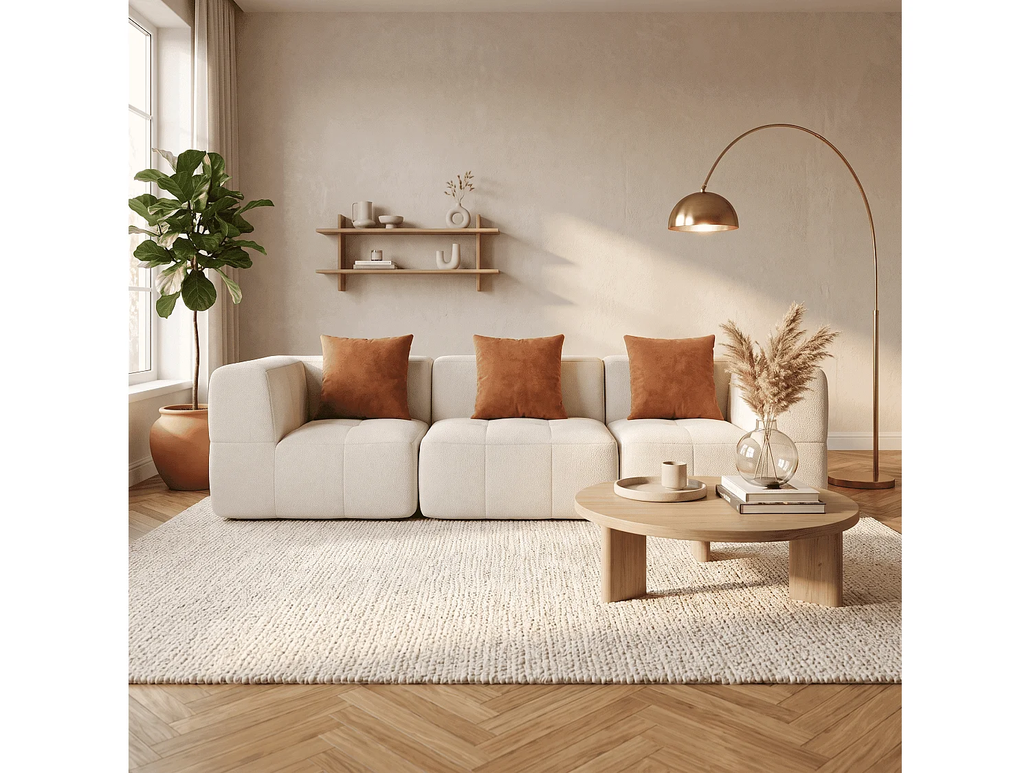 Coco Living Eden Simple 3-Seater Sofa in Flannel - White and Orange