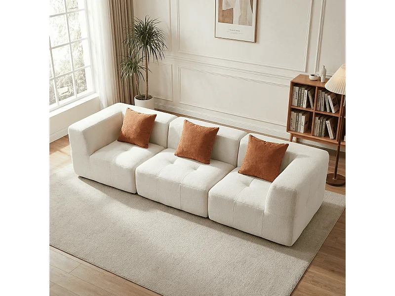 Sofa do salonu Eden Simple 3-osobowa – biały pomarańczowy