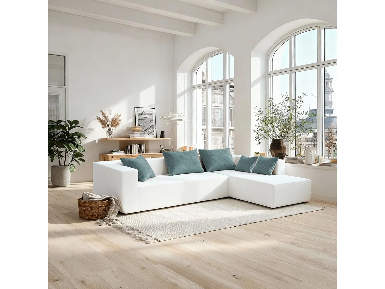 Coco Living Wohnzimmersofa Luna Weiß 3-Sitzer - Salbei Rechts