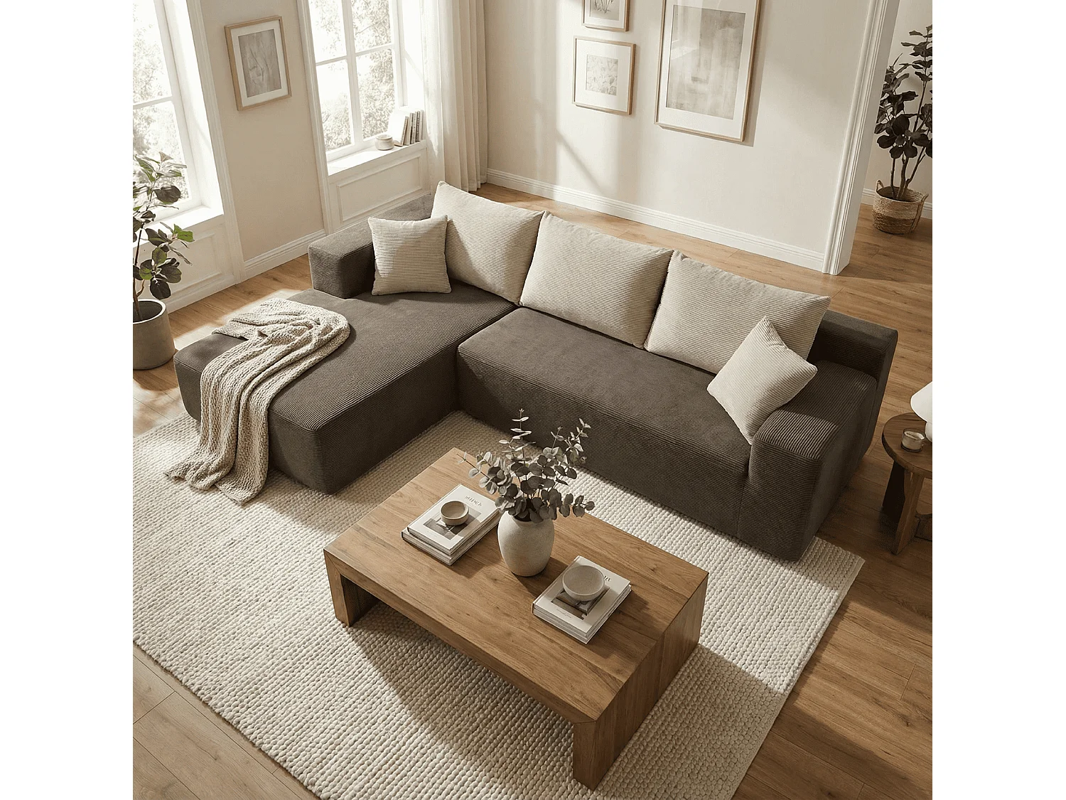 Coco Living Wohnzimmersofa Luna 3-Sitzer - Braun Sand Links