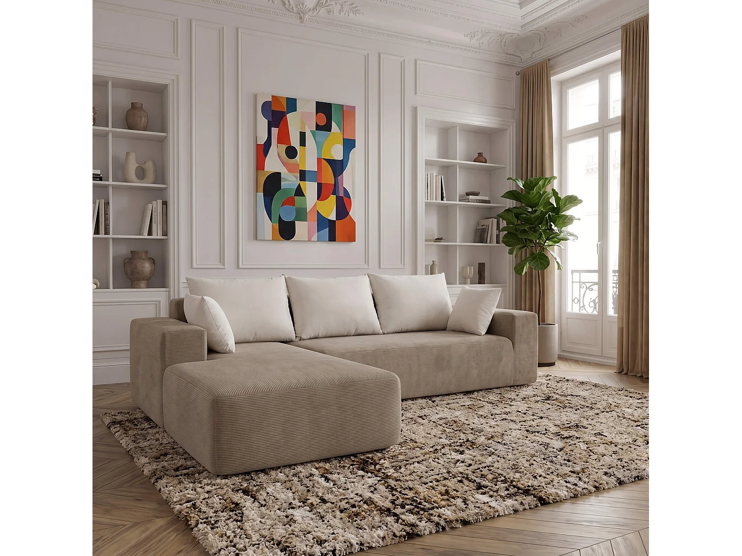 Sofa do salonu Luna 3-osobowa – piaskowy biały lewa
