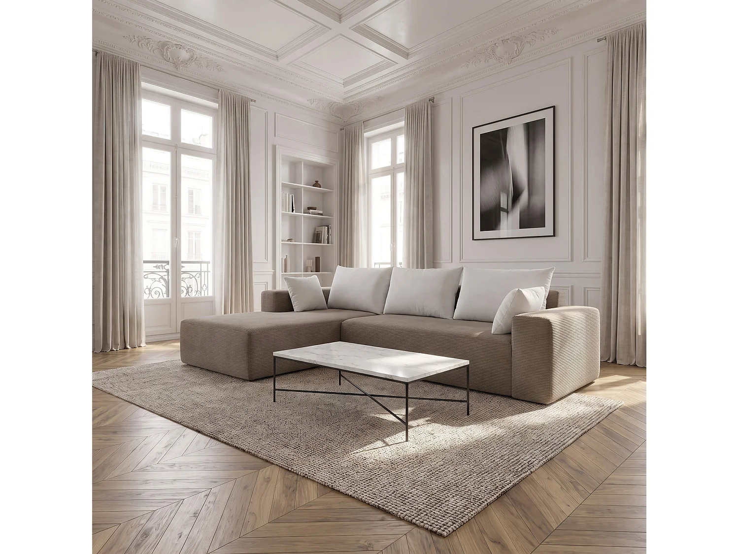 Sofa do salonu Luna 3-osobowa – piaskowy biały lewa
