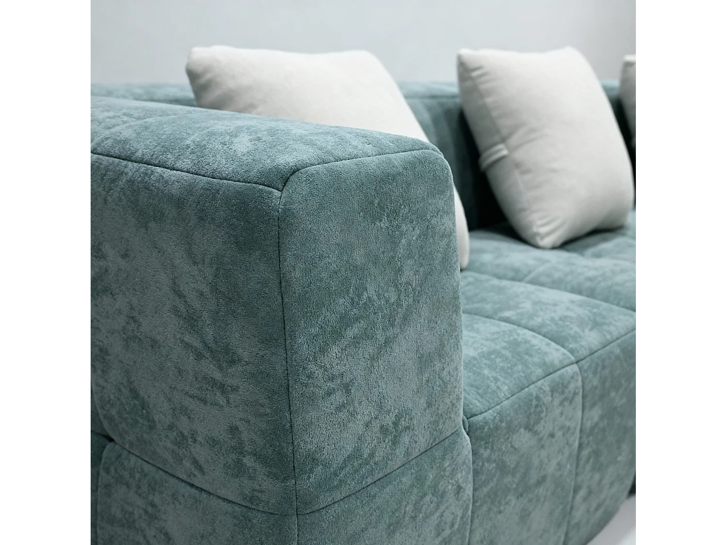 Canapé 3 places Eden Simple en flannelle - Sauge et blanc