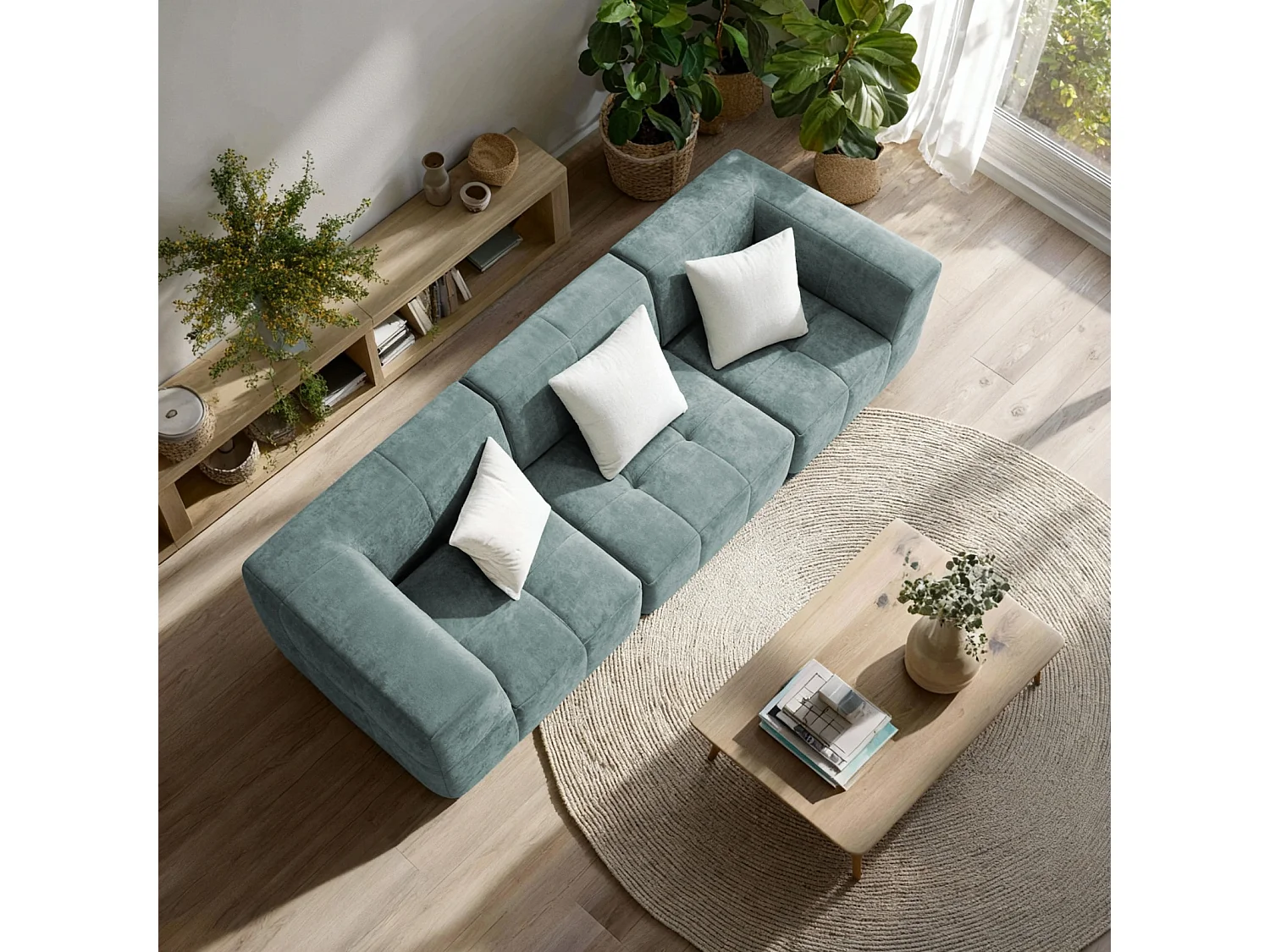 Coco Living Wohnzimmersofa Eden Simple 3-Sitzer - Salbei Weiß