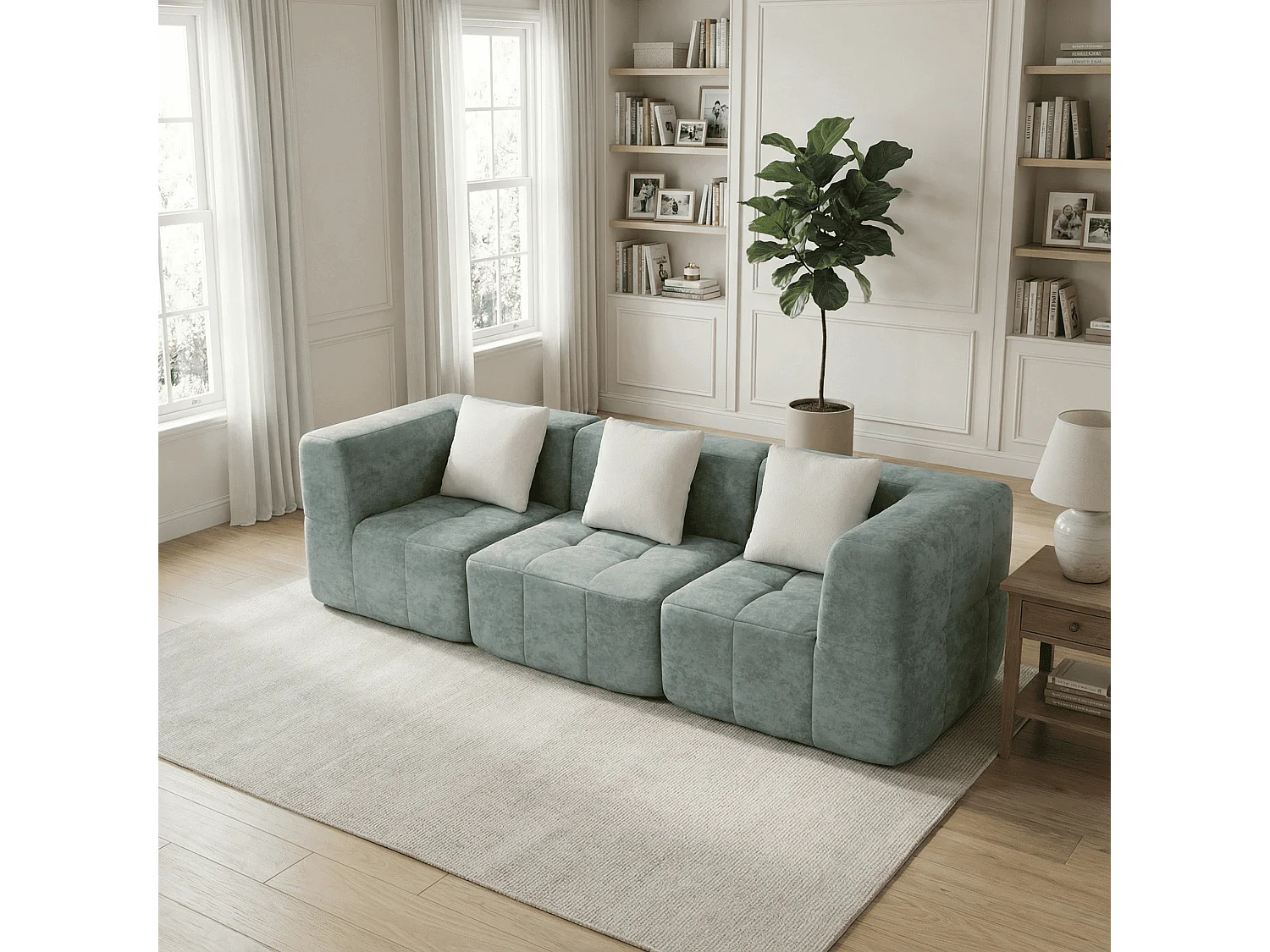 Coco Living Wohnzimmersofa Eden Simple 3-Sitzer - Salbei Weiß