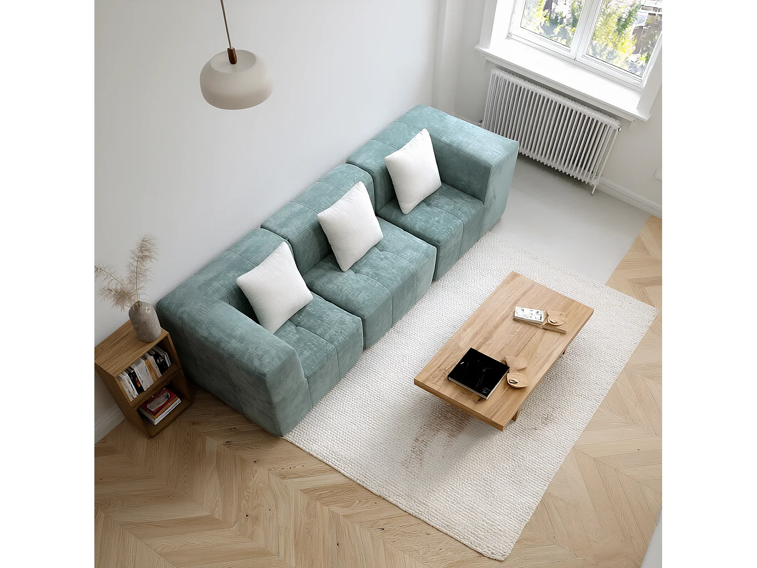 Coco Living Wohnzimmersofa Eden Simple 3-Sitzer - Salbei Weiß