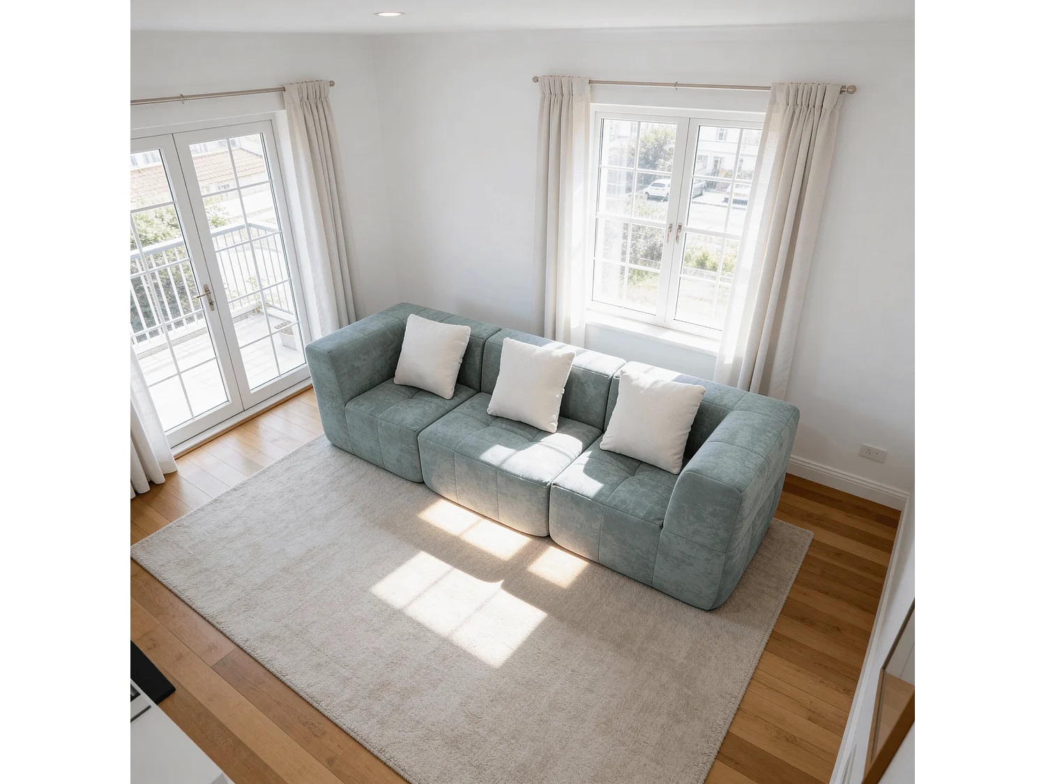 Canapé 3 places Eden Simple en flannelle - Sauge et blanc