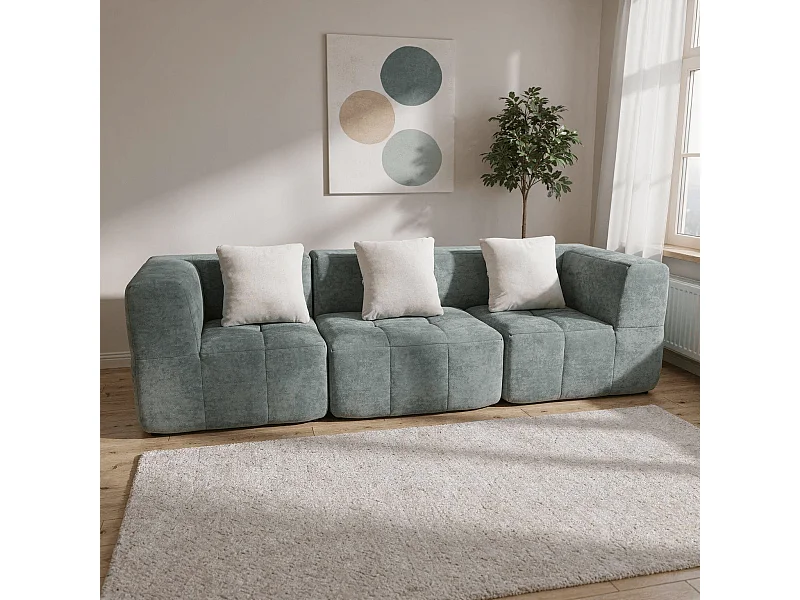 Canapé 3 places Eden Simple en flannelle - Sauge et blanc