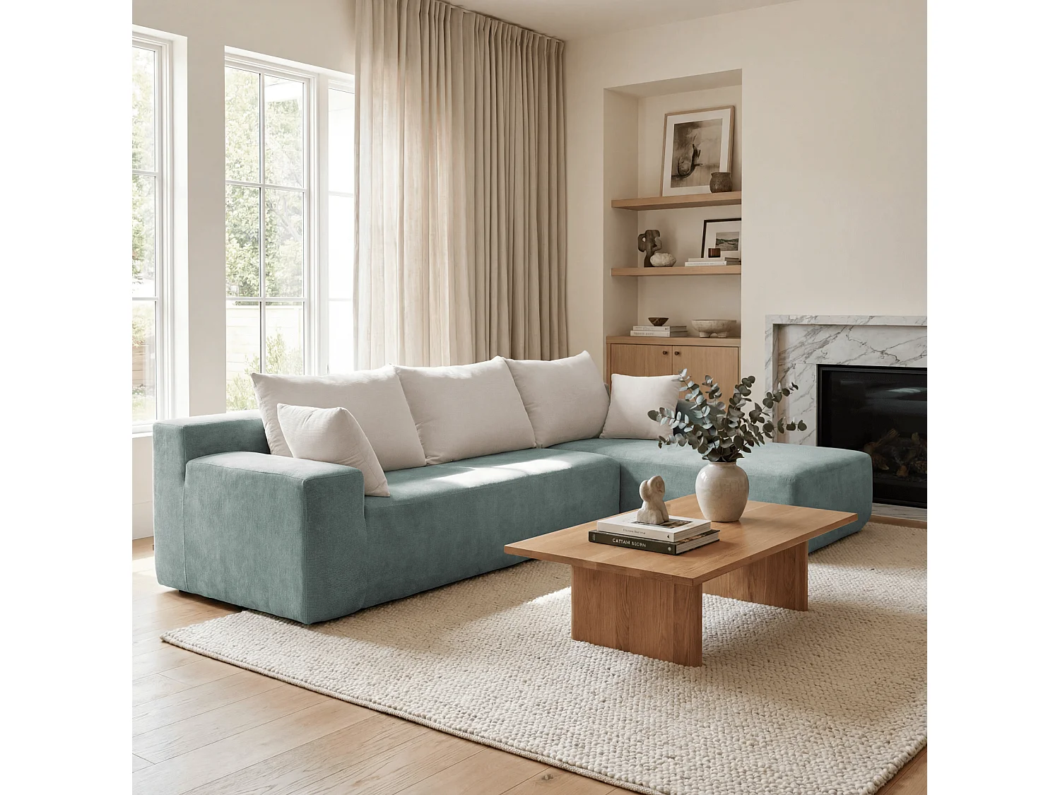 Coco Living Wohnzimmersofa Luna 3-Sitzer - Salbei Weiß Rechts