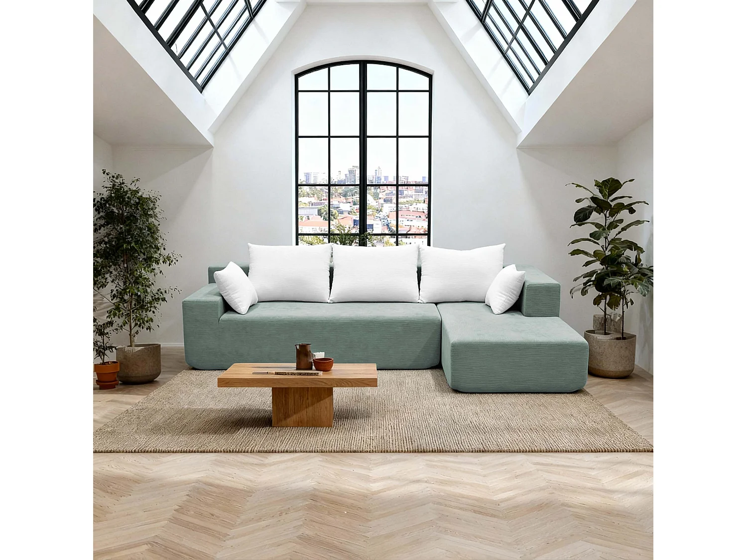 Coco Living Wohnzimmersofa Luna 3-Sitzer - Salbei Weiß Rechts