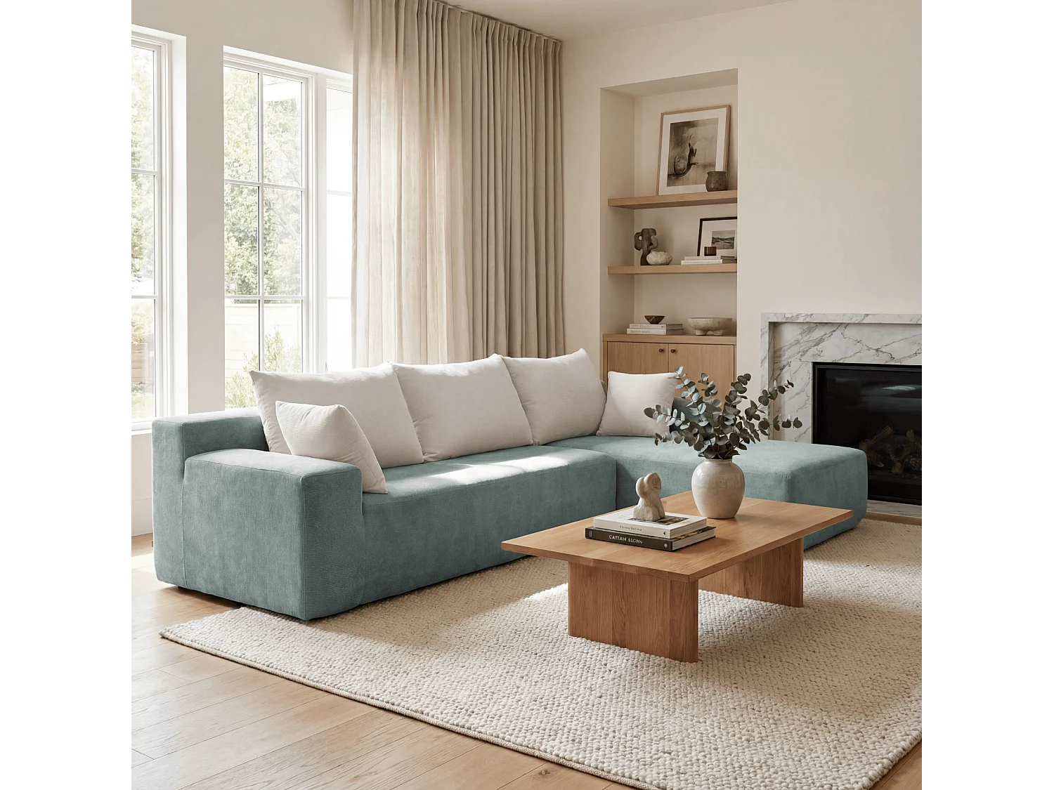 Coco Living Canapé Luna 3 places - Sauge Blanc Droite