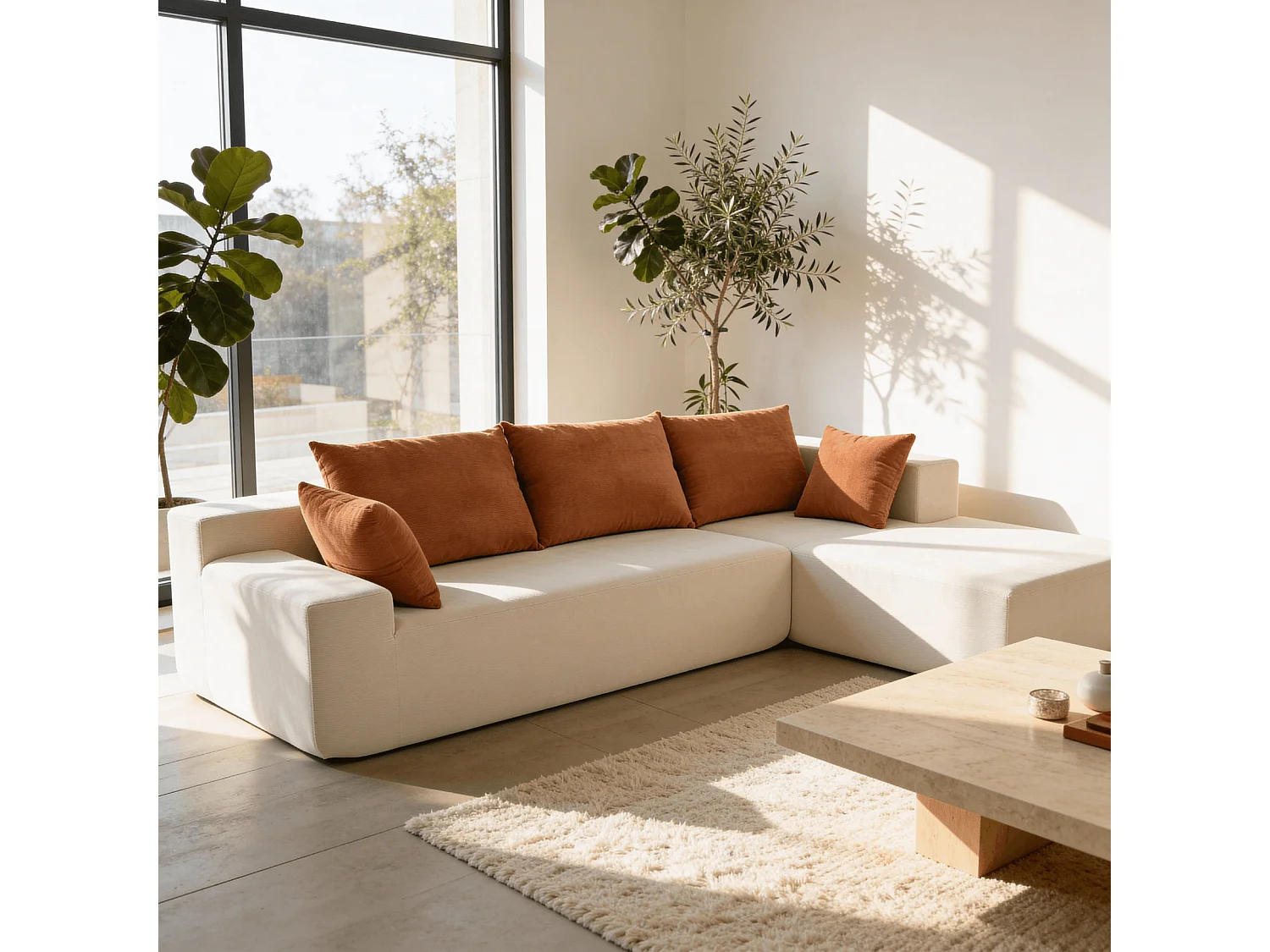 Coco Living Wohnzimmersofa Luna 3-Sitzer - Weiß Orange Rechts