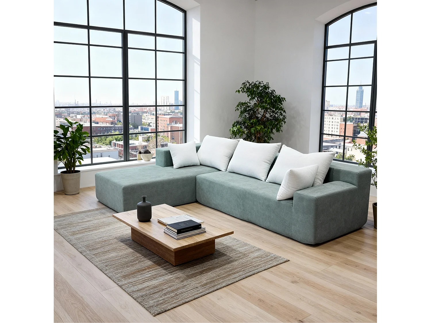 Divano da soggiorno Luna 3 posti - salvia bianco sinistra